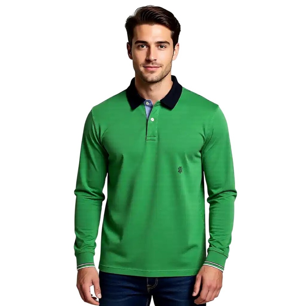 Tommy Hilfiger Men Green Long Sleeve Casual Fit Polo Shirt Size XXL‎